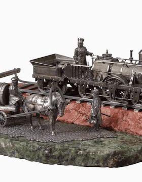 купить Ювелирная скульптурная композиция посвященная Царскосельской железной дороги, Паровоз (локомотив) типа 0-3-0, 1837 года, серебро