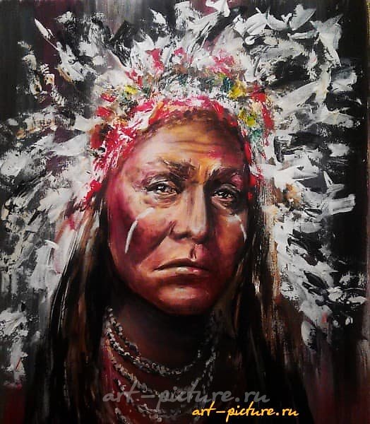 Индеец. Акрил.(бумага для акрила)