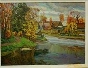 Русская осень. Село Майское картон, масло 