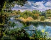 На двух берегах масло, картон 