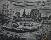 Окраина. Гравюра на дереве. 6 х 9 см.
