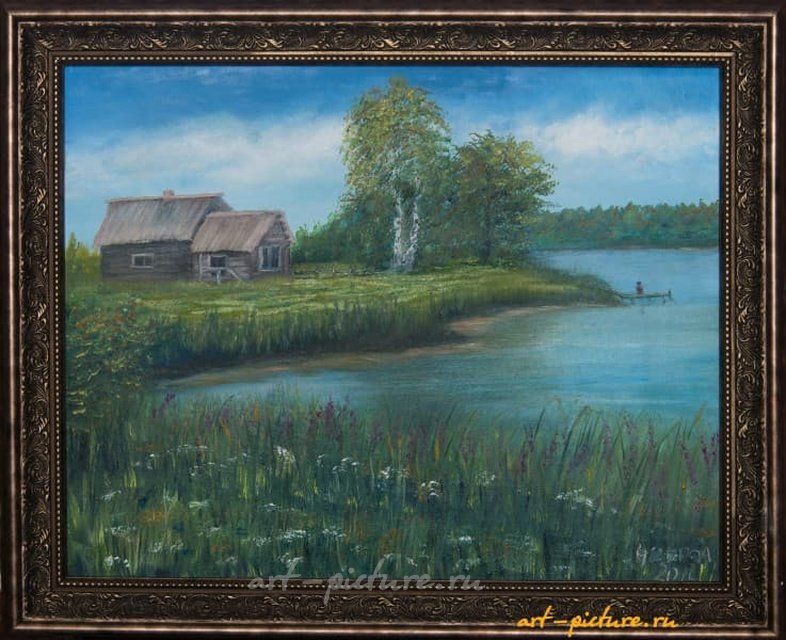 Домик у озера масло, холст