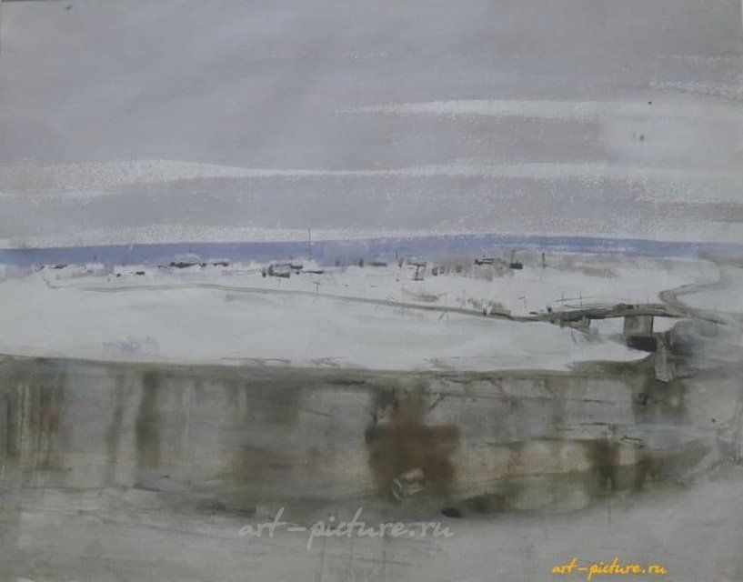 Пейзаж у реки. Акварель. 58 х 74 см.