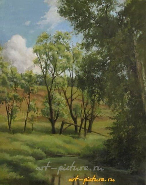Речка возле леса масло, холст