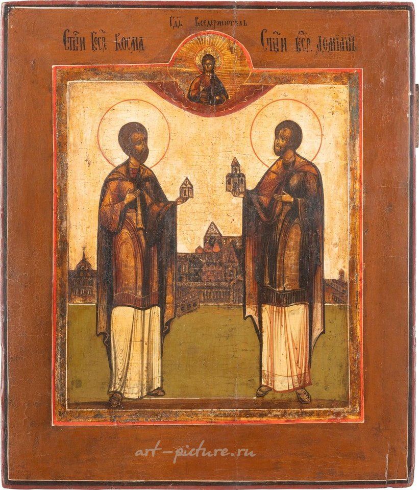 Русское серебро , Икона Святых Космы и Дамиана. Россия, 19 век.