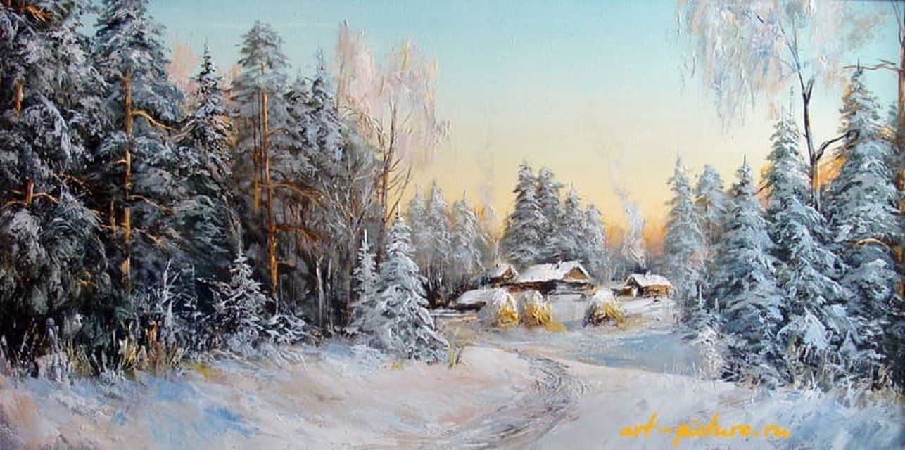Зимнее селение масло,холст