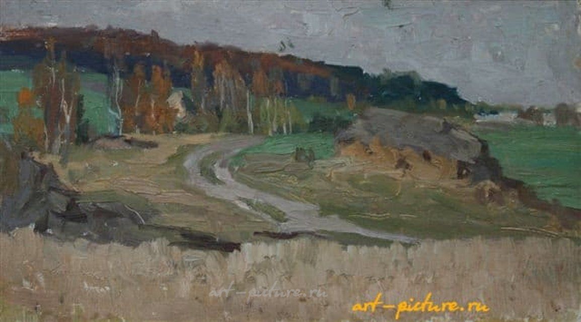 Осень. Картон, масло. 19 х 33 см