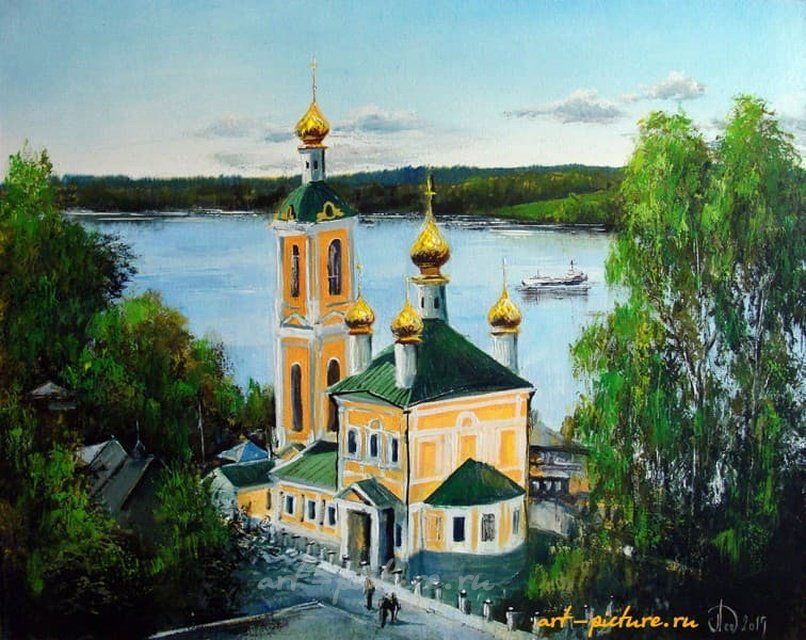 Плёс.Вид на Воскресенскую церковь масло,холст