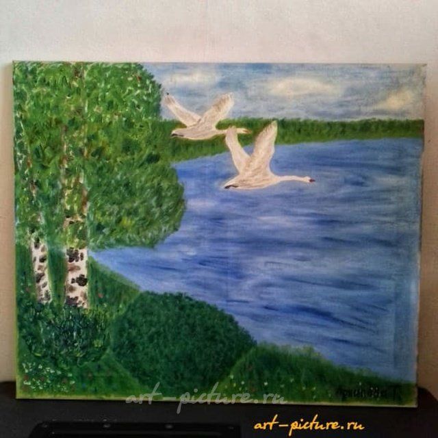 Лебеди улетают на юг масло,холст