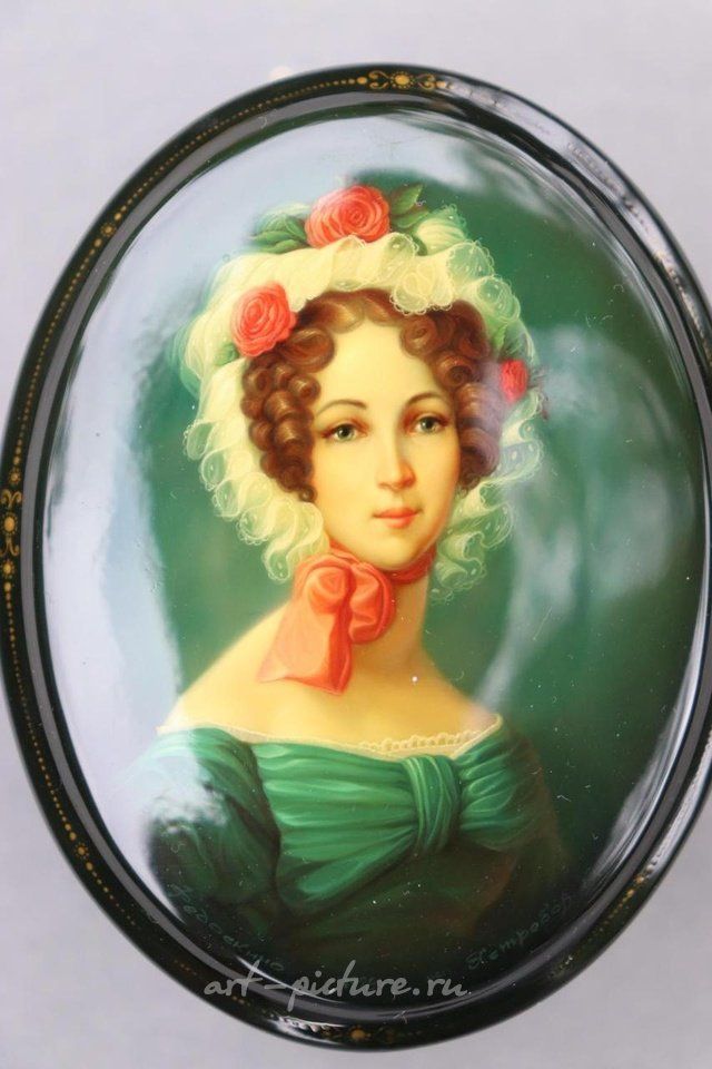 Russian silver , Lady in white cap by O. Yastrebov, 1998, hand-painted Russia...