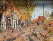 Дорога на дачу. Картон, холст, масло. 19 х 31 см