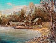 На берегу реки Уса масло,холст