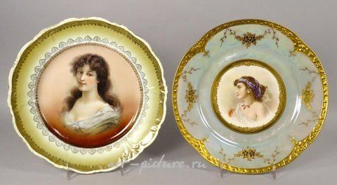 Royal Vienna, Две старинных фарфоровых тарелки Royal Vienna с портретом женщины