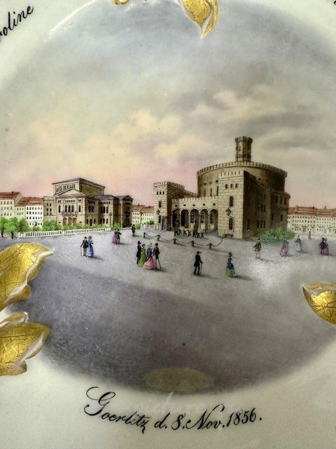 Тарелка KPM с архитектурным пейзажем Гёрлиц Кайзертруц Görlitz Kaisertrutz 1856
