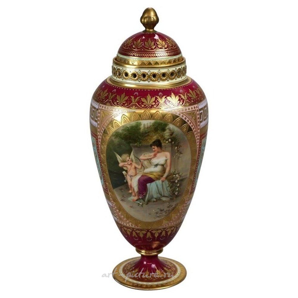 Royal Vienna , Старинная австрийская фарфоровая урна Royal Vienna, около 1890 года