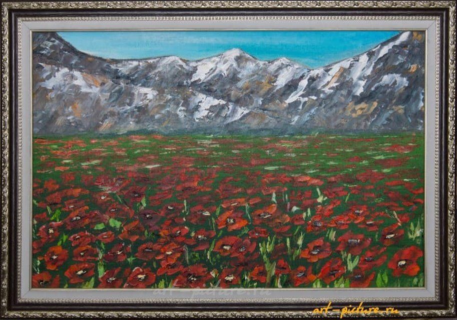 Маковое поле масло, холст, мастихин