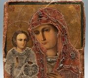 Редкая и необычная русская икона 19 века. "Мадонна с ребенком"