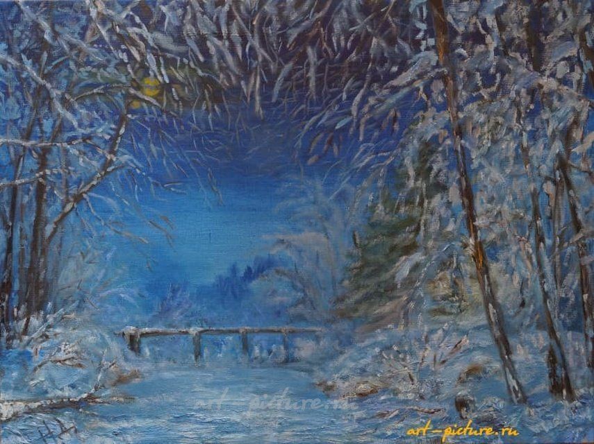 зимняя ночь масло, холст