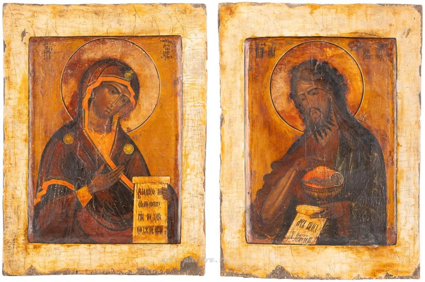 Русское серебро , Пара больших икон, изображающих Богородицу и Иоанна Предтечу из Деисуса