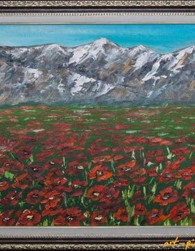 купить Маковое поле масло, холст, мастихин 