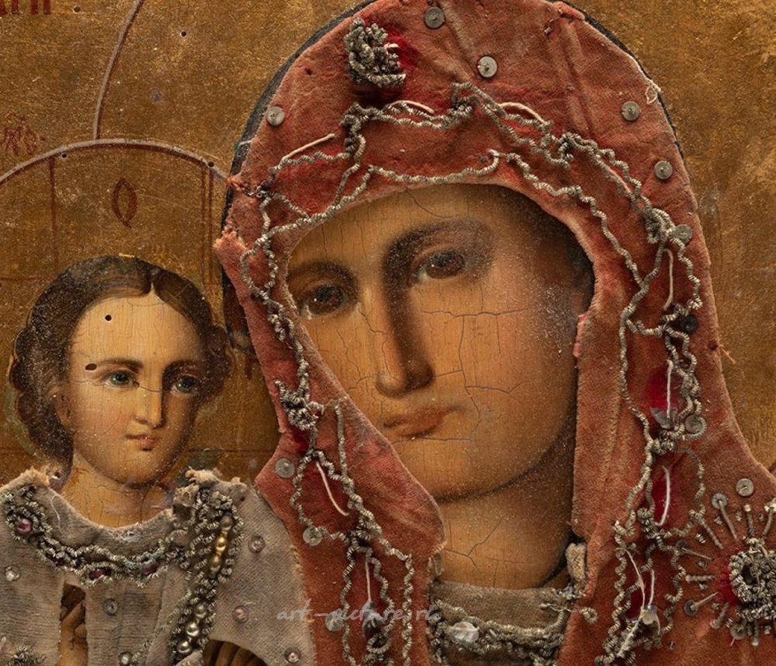 Русское серебро , Редкая и необычная русская икона 19 века "Богоматерь с Младенцем"