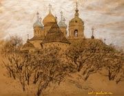 Ново-Спасский монастырь. Москва. Бумага, уголь, пастель.