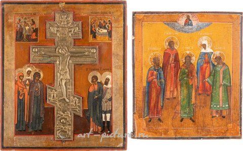 Русское серебро, Икона, изображающая пять избранных святых, и очень большая икона, изображающая распятие.