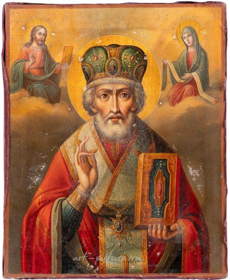 Русское серебро , Икона святого Николая Мирликийского с серебряно-золоченым иконным окладом