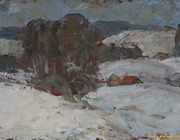 Пейзаж с березами. ДВП, масло. 12 х 18 см.