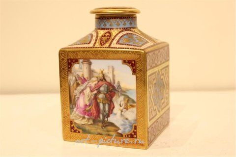 Royal Vienna, Фарфоровый чайный кадди из Вены в идеальном состоянии, высотой 5 дюймов