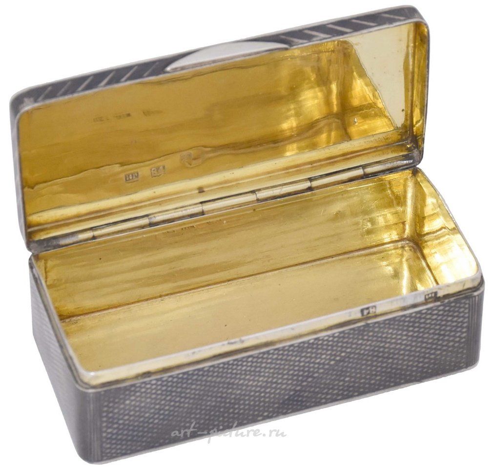 Russian silver , Russian silver snuffbox with a niello architectural landscape...