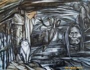 "Сибирские мотивы. Нум и Нга" акварель, тушь, белила, тонированная бумага 