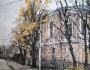 "Московские улочки. Первые холода" акварель, тушь, белила, бумага 