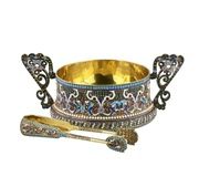 Russian Silver Sugar Bowl with Tongs