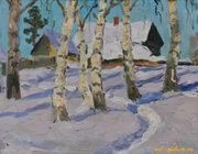Зима в Гусино. Картон, масло. 20 х 30 см.
