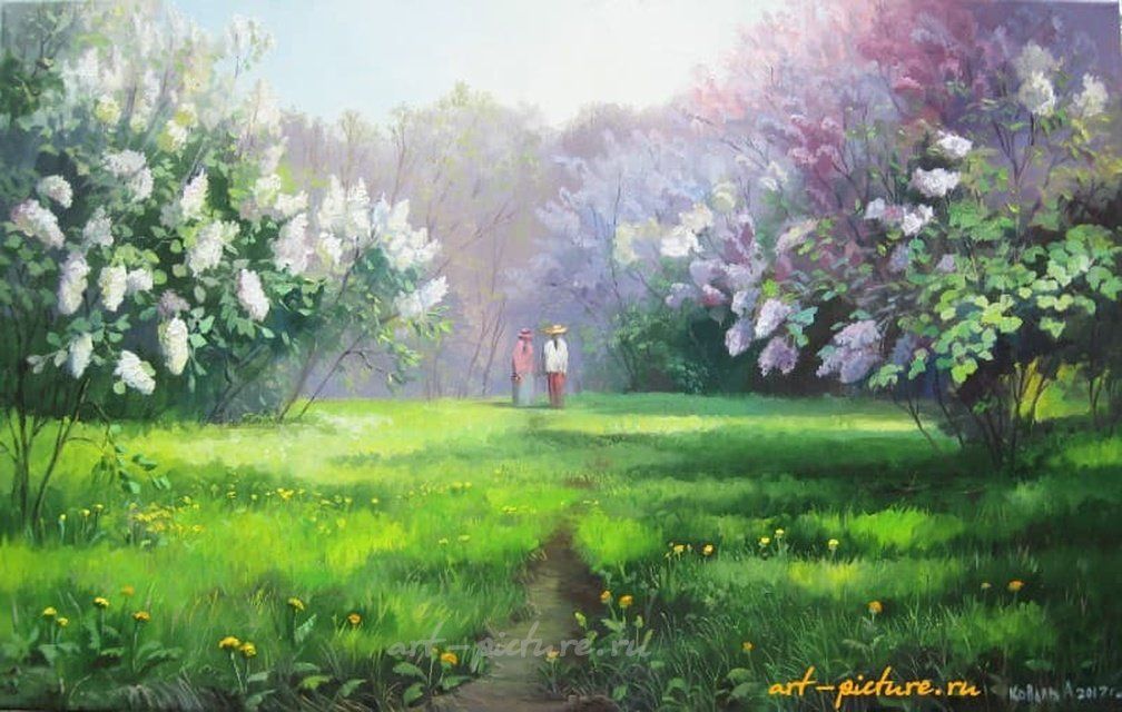 Прогулка весной Масло , холст