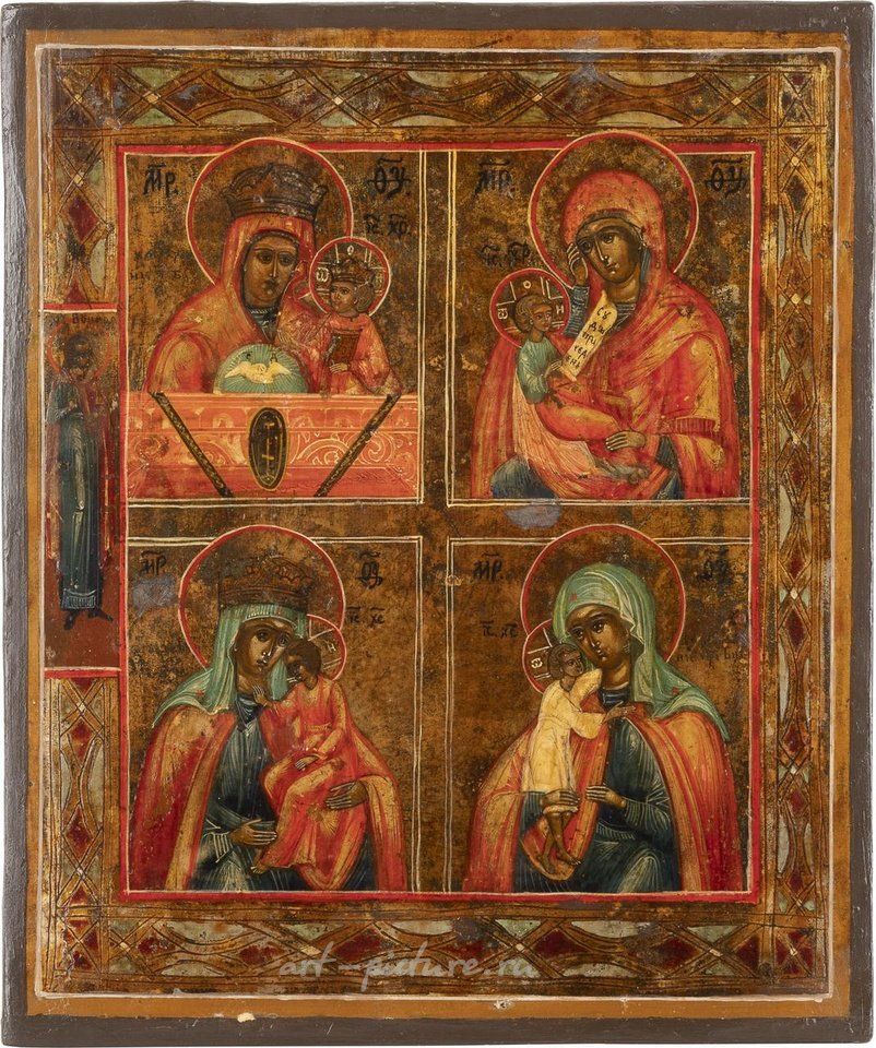 Русское серебро , ЧЕТЫРЕХСТОРОННЯЯ ИКОНА С ИЗОБРАЖЕНИЕМ Русской БОЖЬЕЙ МАТЕРИ