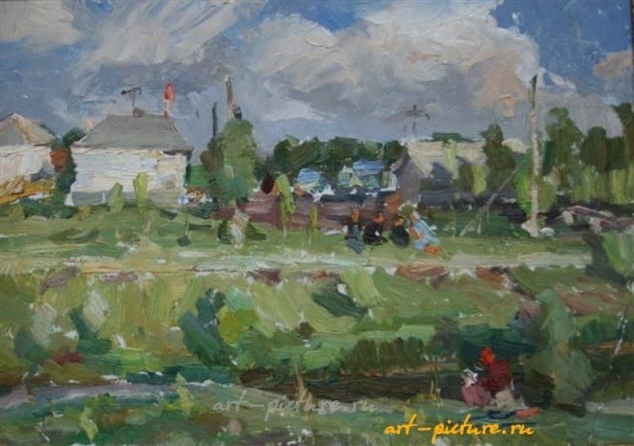 Сельский пейзаж. Картон, масло. 34 х 47 см