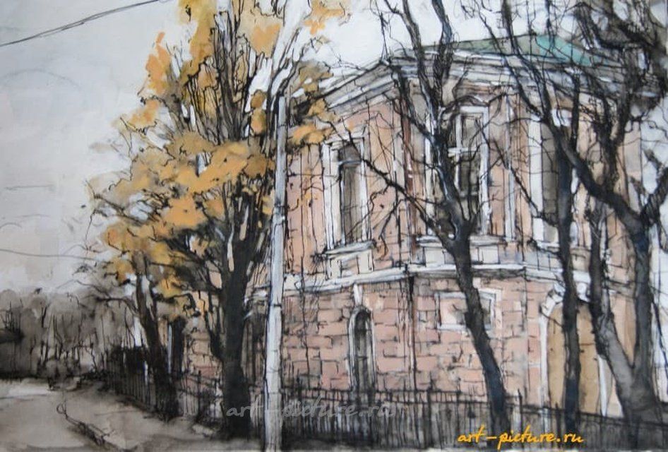"Московские улочки. Первые холода" акварель, тушь, белила, бумага