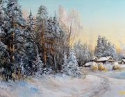 Зимнее селение масло,холст