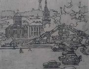 Смоленск. Переходной мост. Офорт. 21 х 21 см.