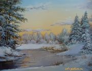 Замёрзшая река масло,холст