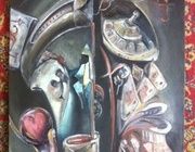 Игрок в карты масло холст на двп 