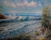 Там с ног сбивает Ангарский бриз... Масло, холст на картоне 