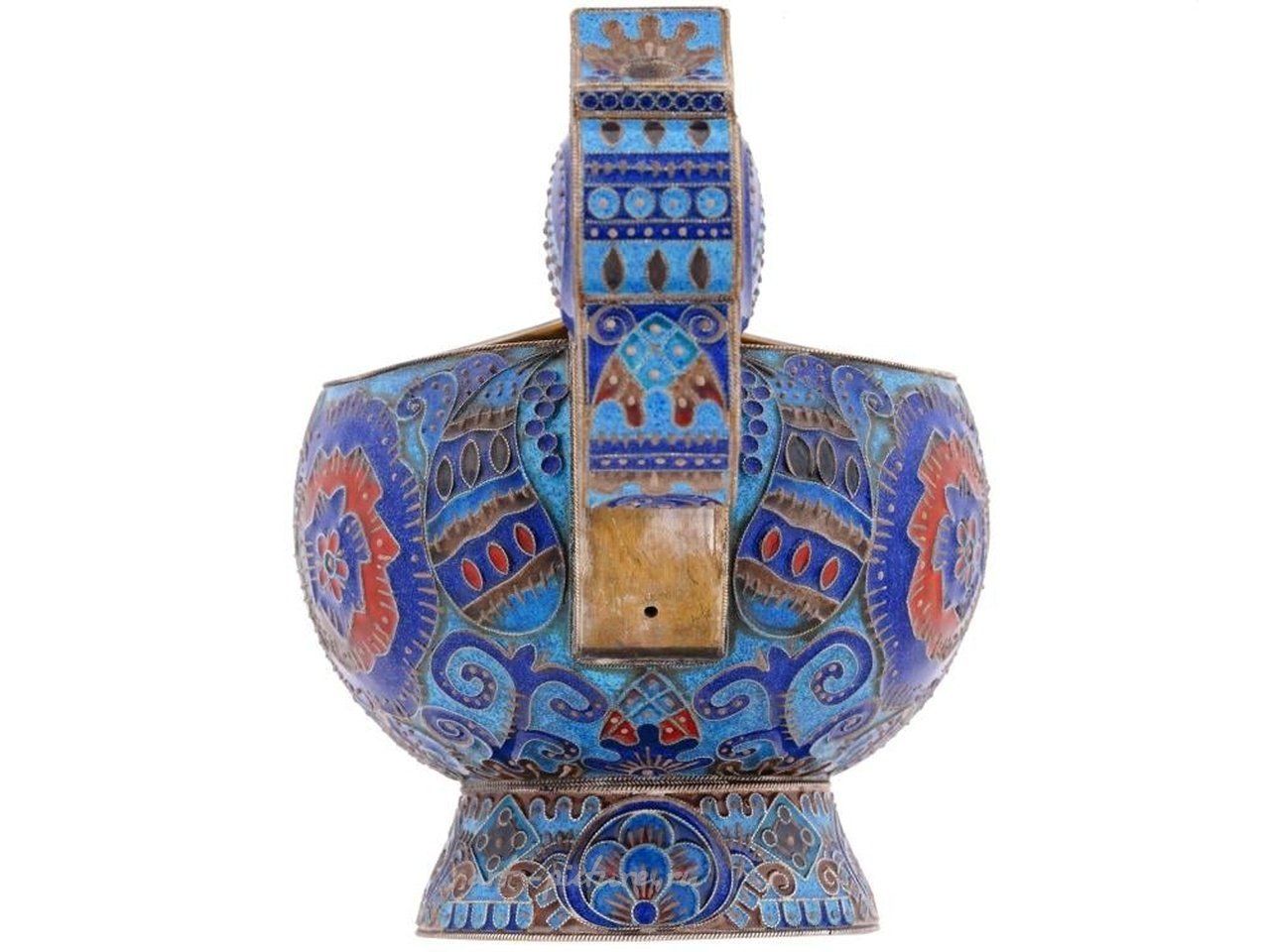Русское серебро , Русская серебряная ковш с эмалью по клеточкам 84 пробы
