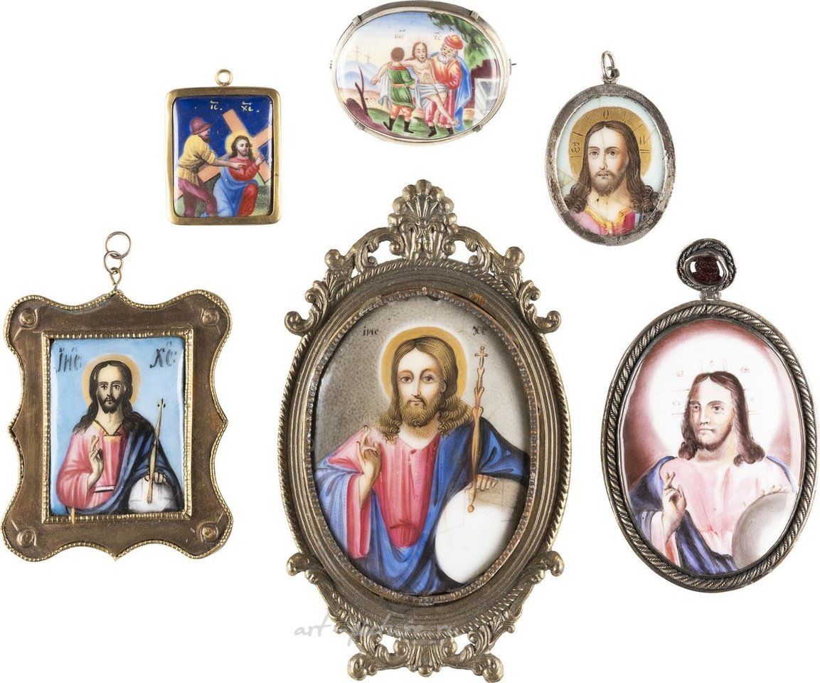 Русское серебро , КОЛЛЕКЦИЯ ИЗ ШЕСТИ ЭМАЛЕВЫХ ИКОН