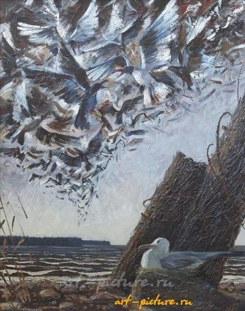 Птицы масло, холст