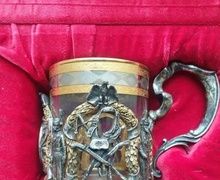 Серебряный подстаканник, золочение, ложка, военная тематика