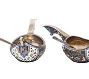 Imperial Russian silver gilt and Champleve Cavalry set