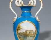 Ваза видовая со змеиными ручками. КПМ БЕРЛИН 1849-1870, художник Хаус. KPM